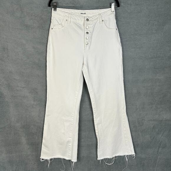 Rollas Jeans Womens 28 White Eastcoast Crop Flare High Rise Button Fly Raw Hem - Picture 1 of 13